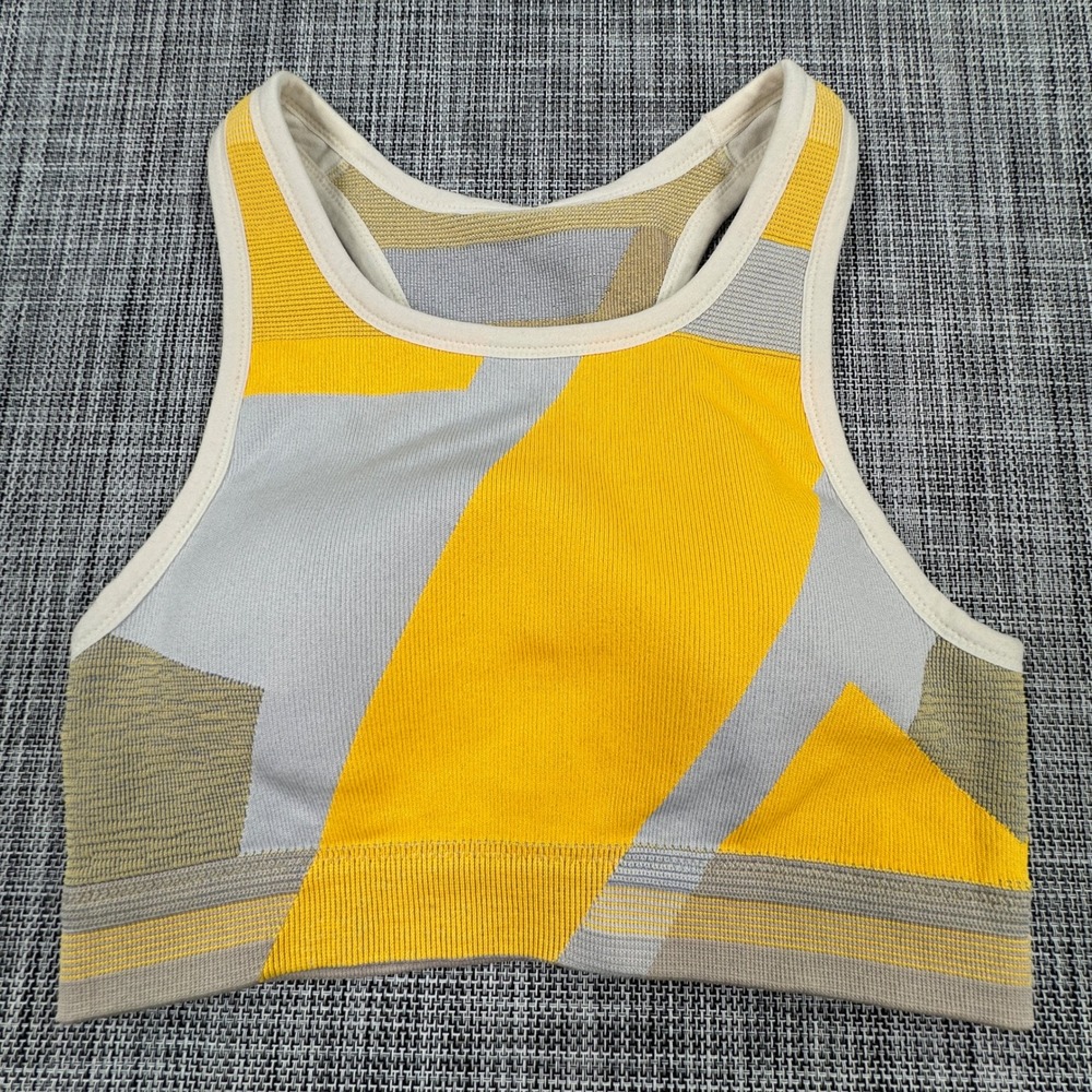 Nike Icon Clash Womens Large Yellow Dri-FIT Seamless Racerback Sports Bra Knit